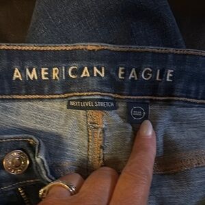 American Eagle Outfitters High Rise Blue Jeans with Distressed Details